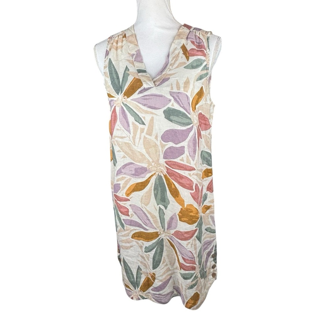 Nicole Miller Womens 100% Linen Floral Sleeveless Dress Size Medium Beach Resort